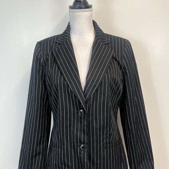 Chadwick's Blazer Jacket size 6 Tall Black Pinstripe Career Church Professional - Picture 2 of 9